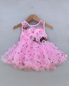 Girls flower sleeveless party frock - Baby Pink