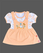 Floral print  layered infants frock with duck embroidery on front bib