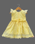 Girls lotus embroidery with traditional frock - Yellow