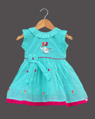 Girls printed traditional frock - Sea Green