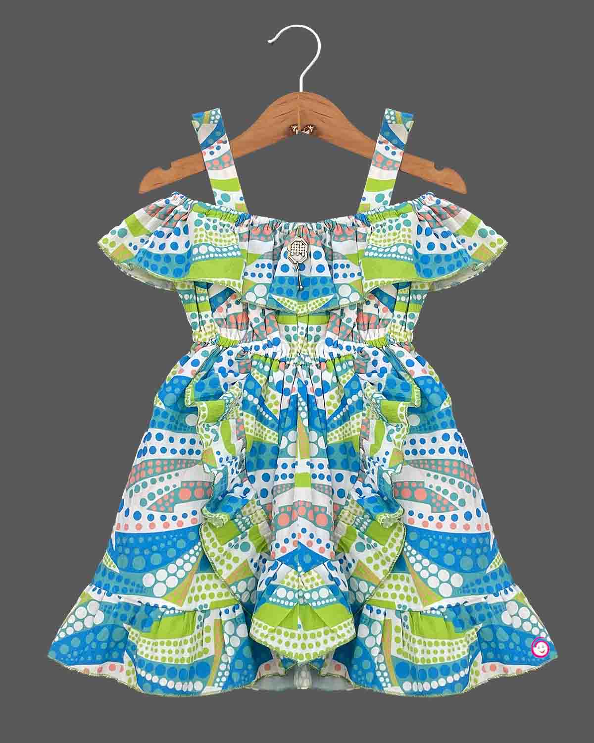 Girls elegant design with cold shoulder casual frock - Lime Green