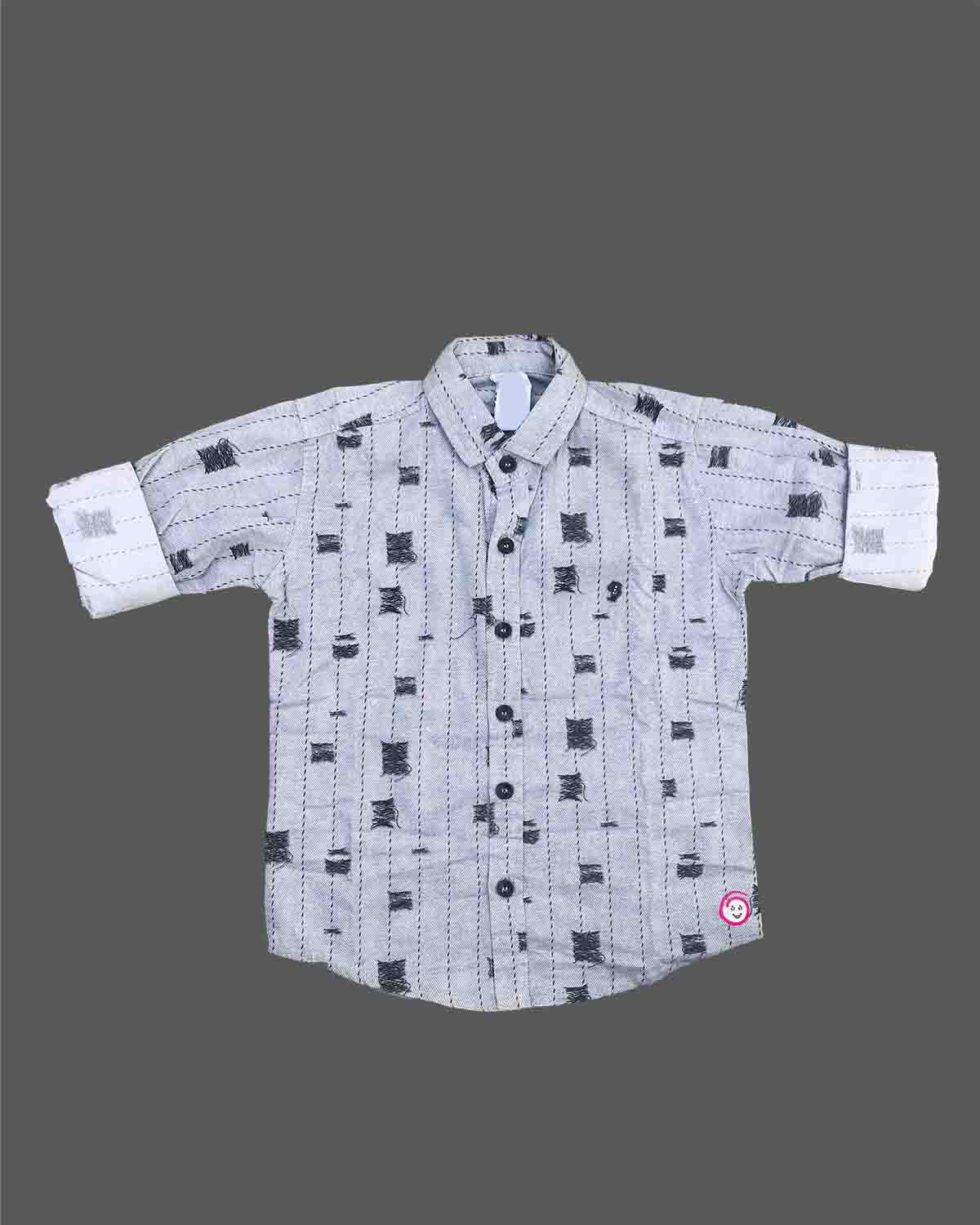 Boys textured linen button-down shirt with folded cuffs and subtle vertical pattern