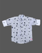 Boys textured linen button-down shirt with folded cuffs and subtle vertical pattern