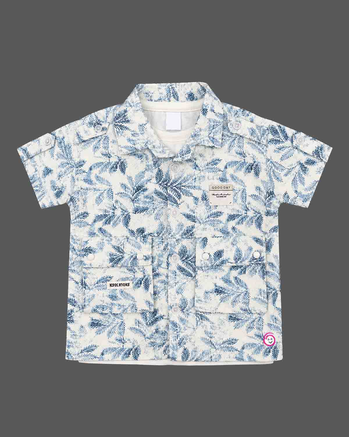 indo western dress for boys leaf-print short-sleeve shirt and utility cargo shorts set