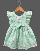 Adorable Textured Seersucker Casual Frock with Bunny Prints and Ruffle Sleeves