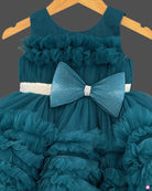 Girls bow applique party frock - Dark Green