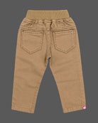 Toddler cotton chino pant featuring a ribbed elastic waist with drawstring for kids party wear collection.