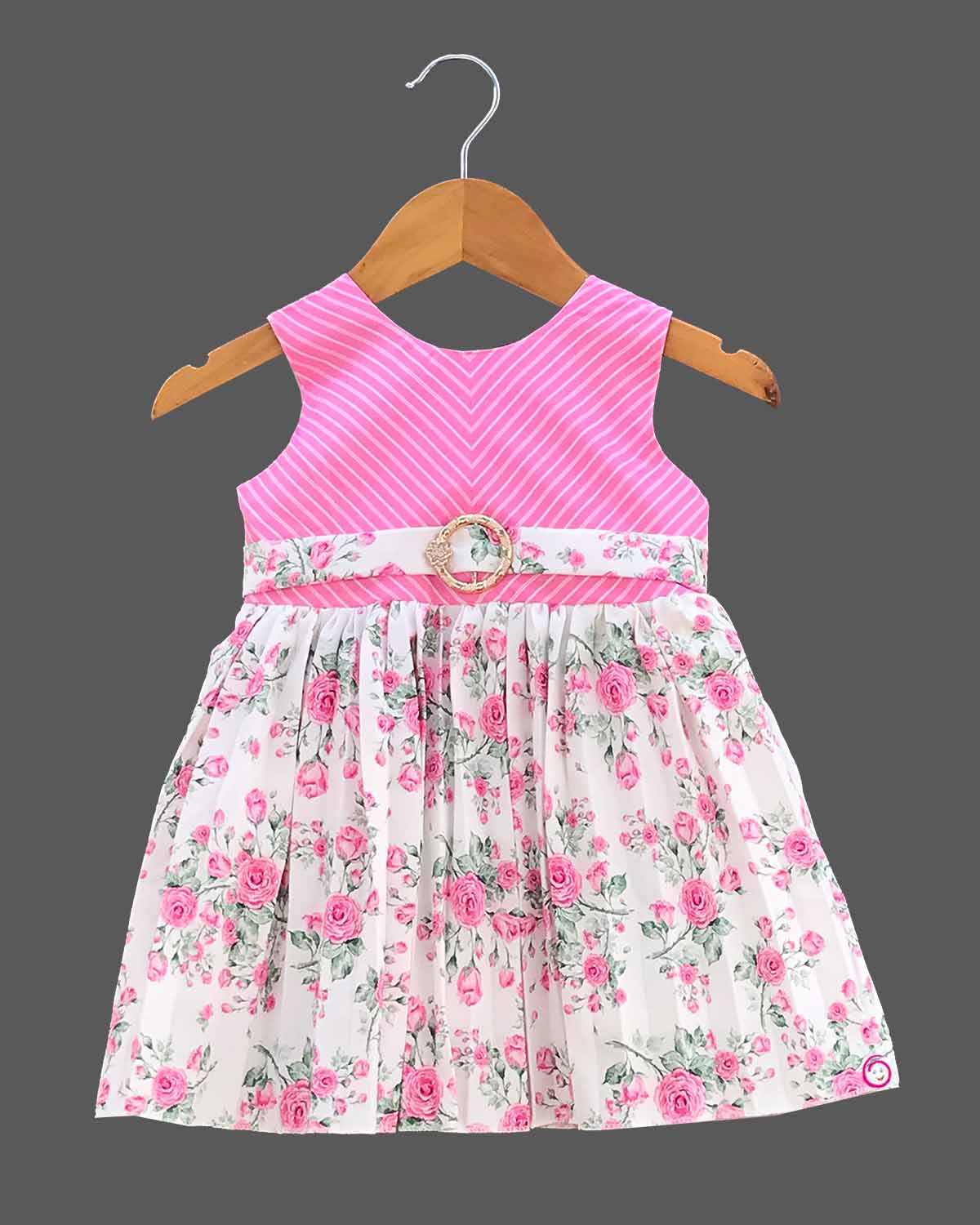 Girls floral printed casual frock - Pink