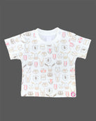Cute printed tee and dungaree shorts outfit for active toddler boys playwear
