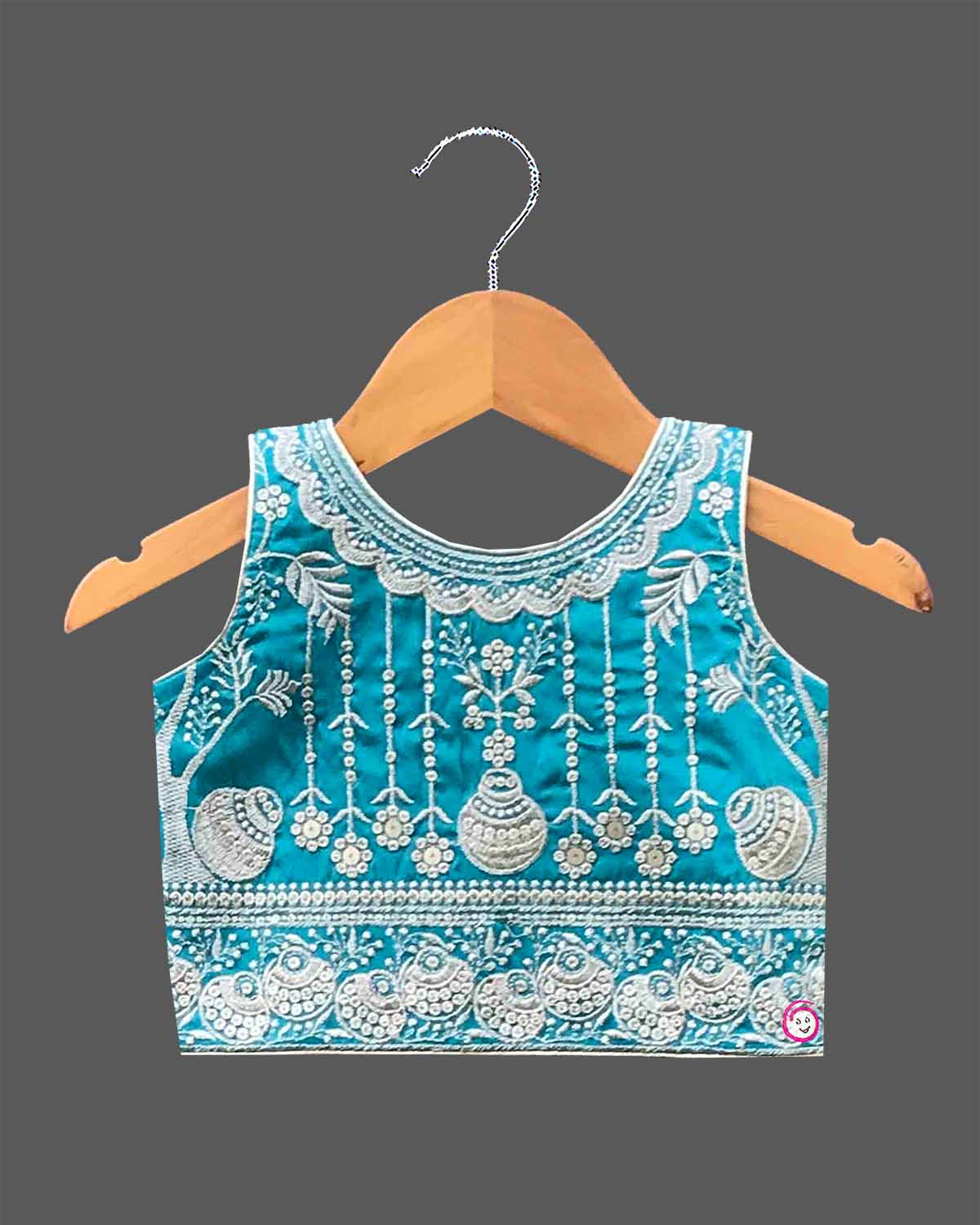 Toddler girls embroidered art silk sleeveless choli blouse flared lehenga skirt set with matching dupatta