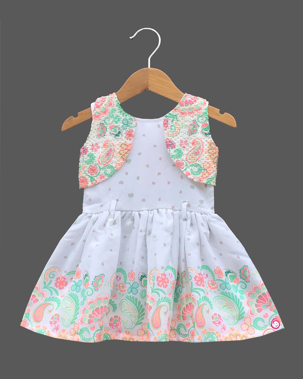 Girls elegant design western frock with overcoat - White
