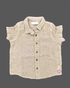 Infant woven cotton short sleeve shirt with collar and button closure for outdoor playdates
