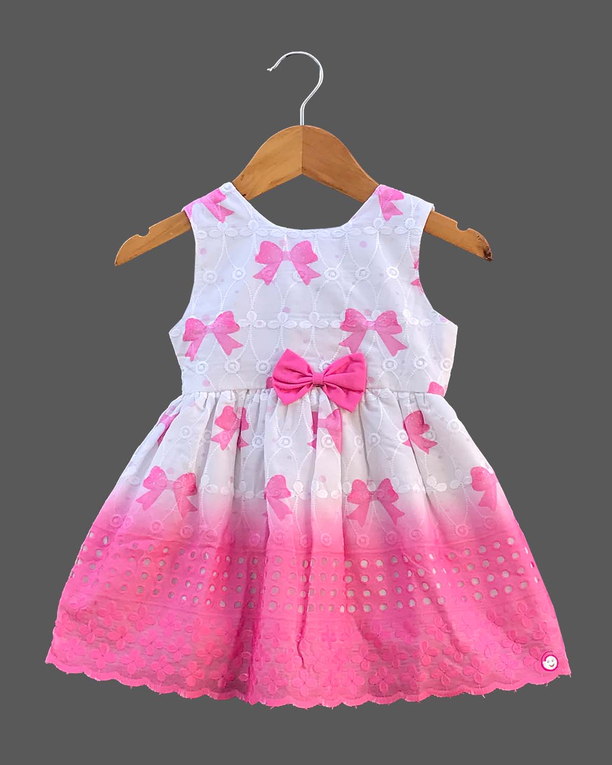 Girls bow printed casual frock - Pink