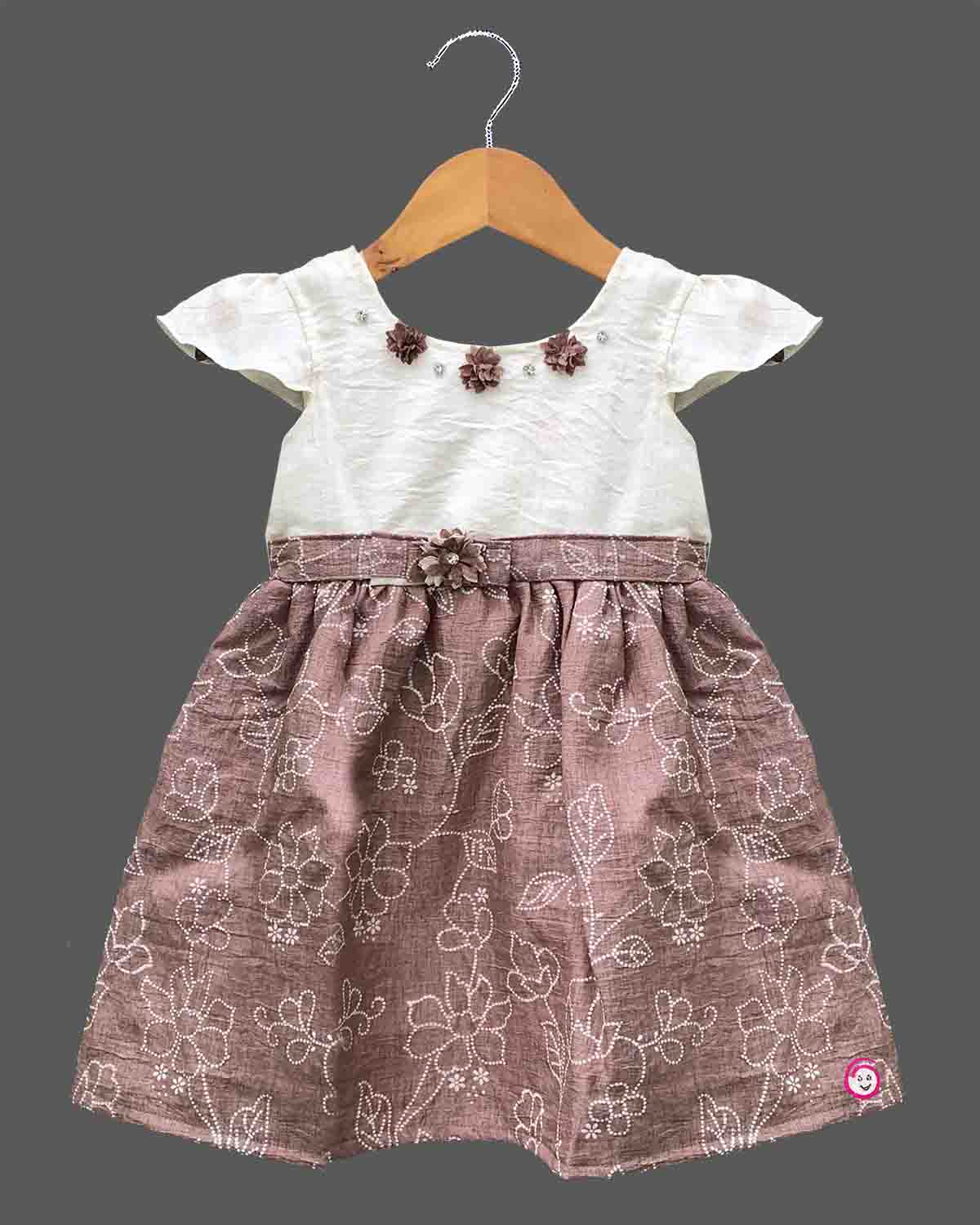 Baby girl cap sleeve floral dress with waist flower applique