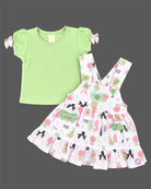 Baby girl pinafore dress set with bow puff  sleeves t-shirt for casual wear