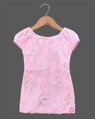 Pink floral textured applique baby girl midi dress for family dinners, evening outings, and smart casual wear