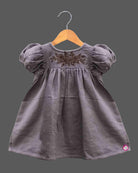 Baby girl embroidered frock with puff sleeves and chest floral detail for casual events