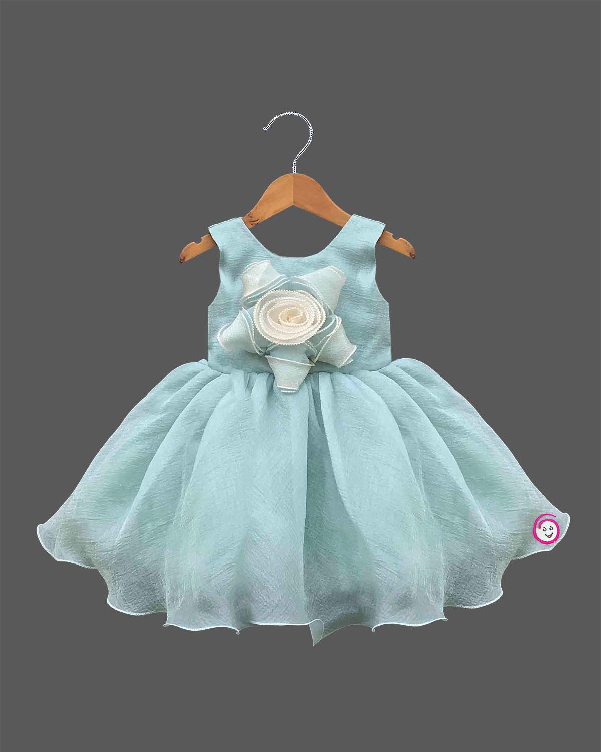 Baby girl floral textured frock with 3D rosette accent for birthday party wear