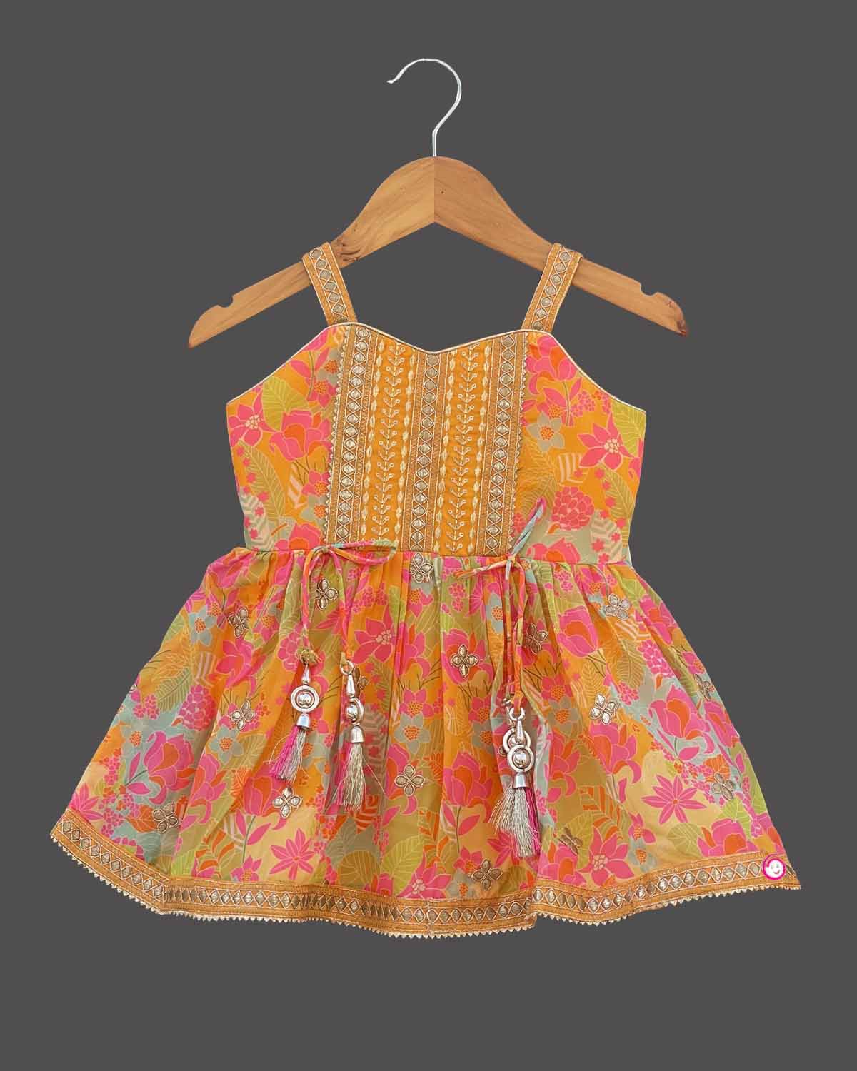 Girls ethnic top with Sharara & shawl - Mustard