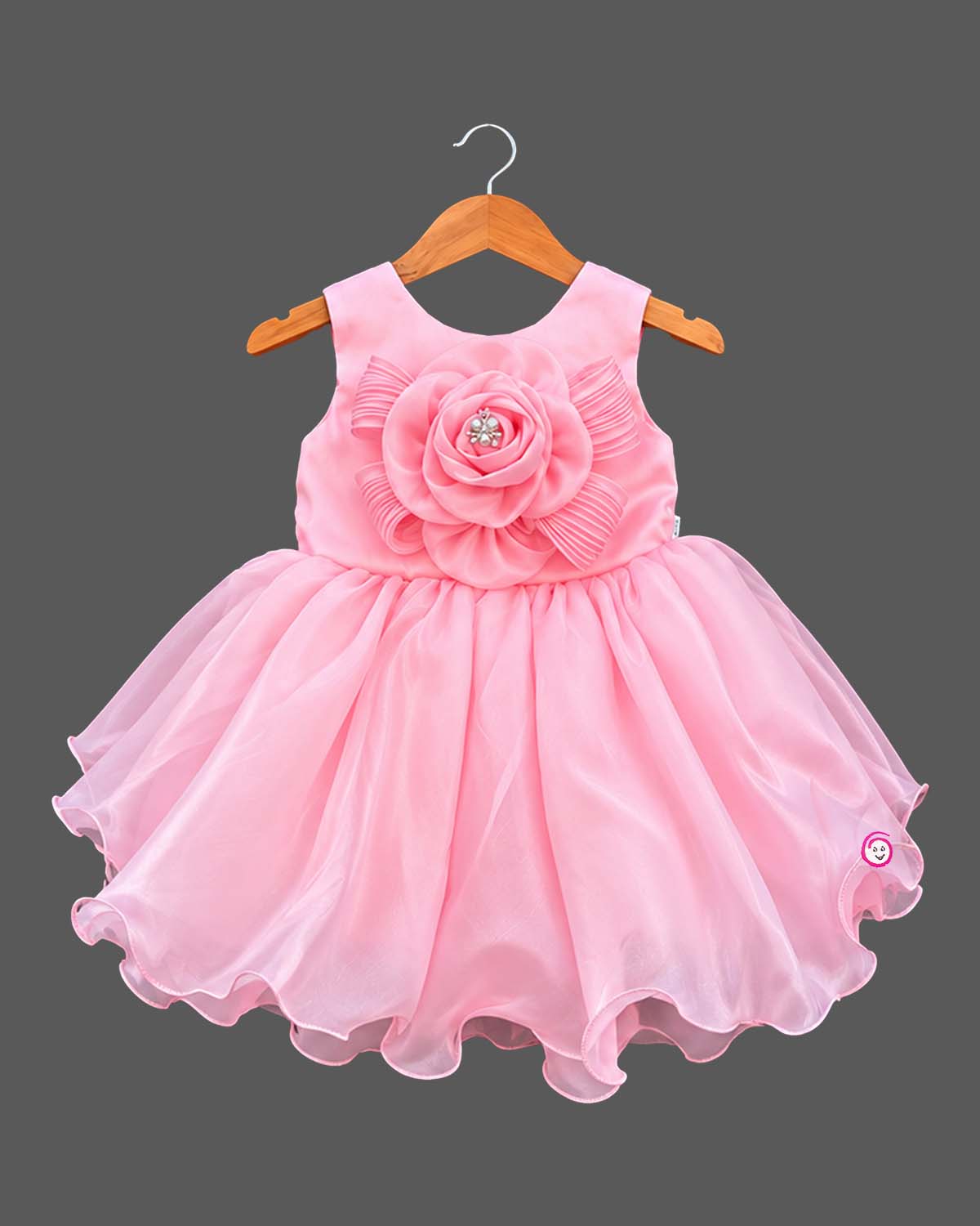 Infant Pleated Organza Frock for Birthday Party featuring center rosette