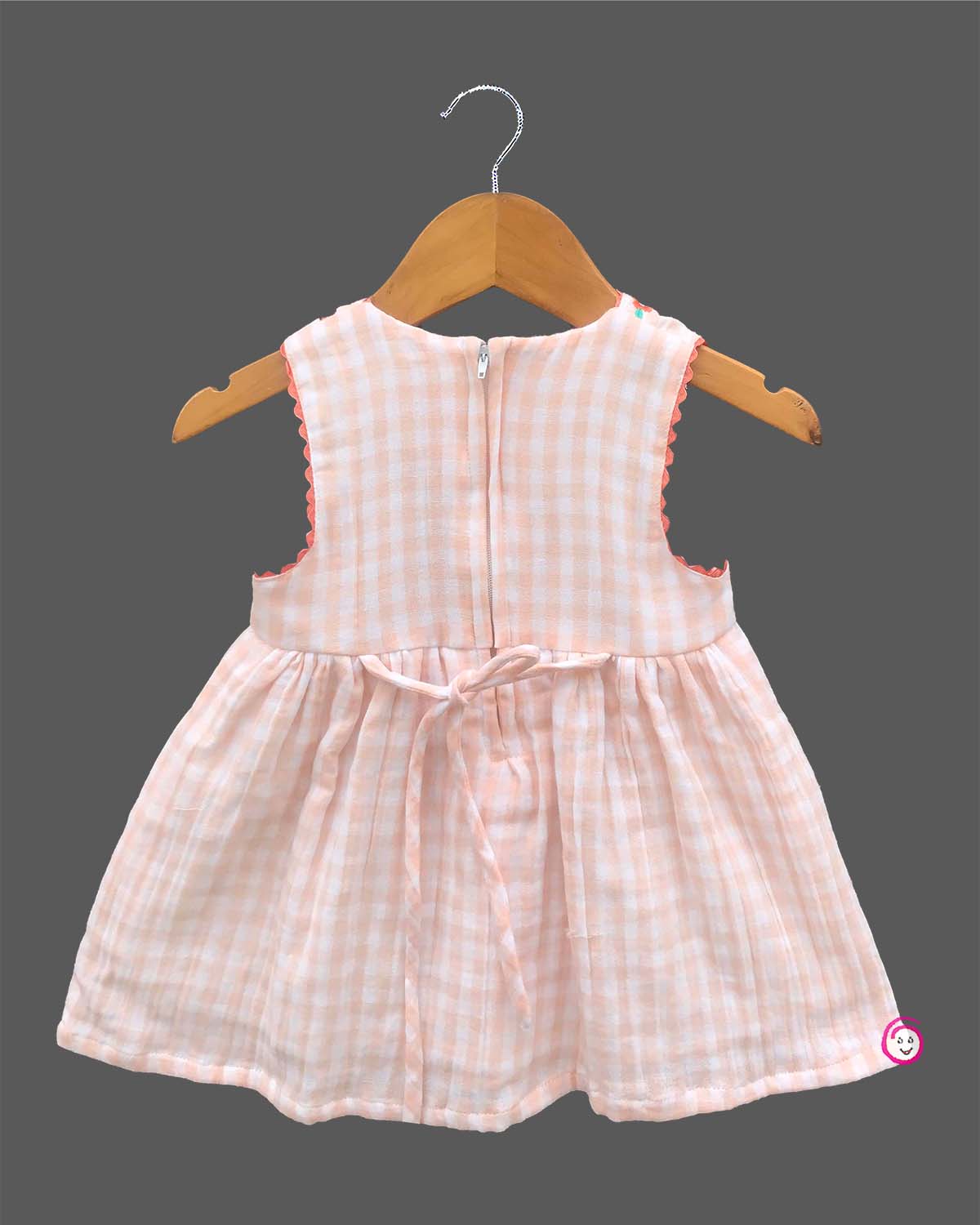 Little princess embroidered checked casual frock with butterfly and floral detailing for everyday comfort