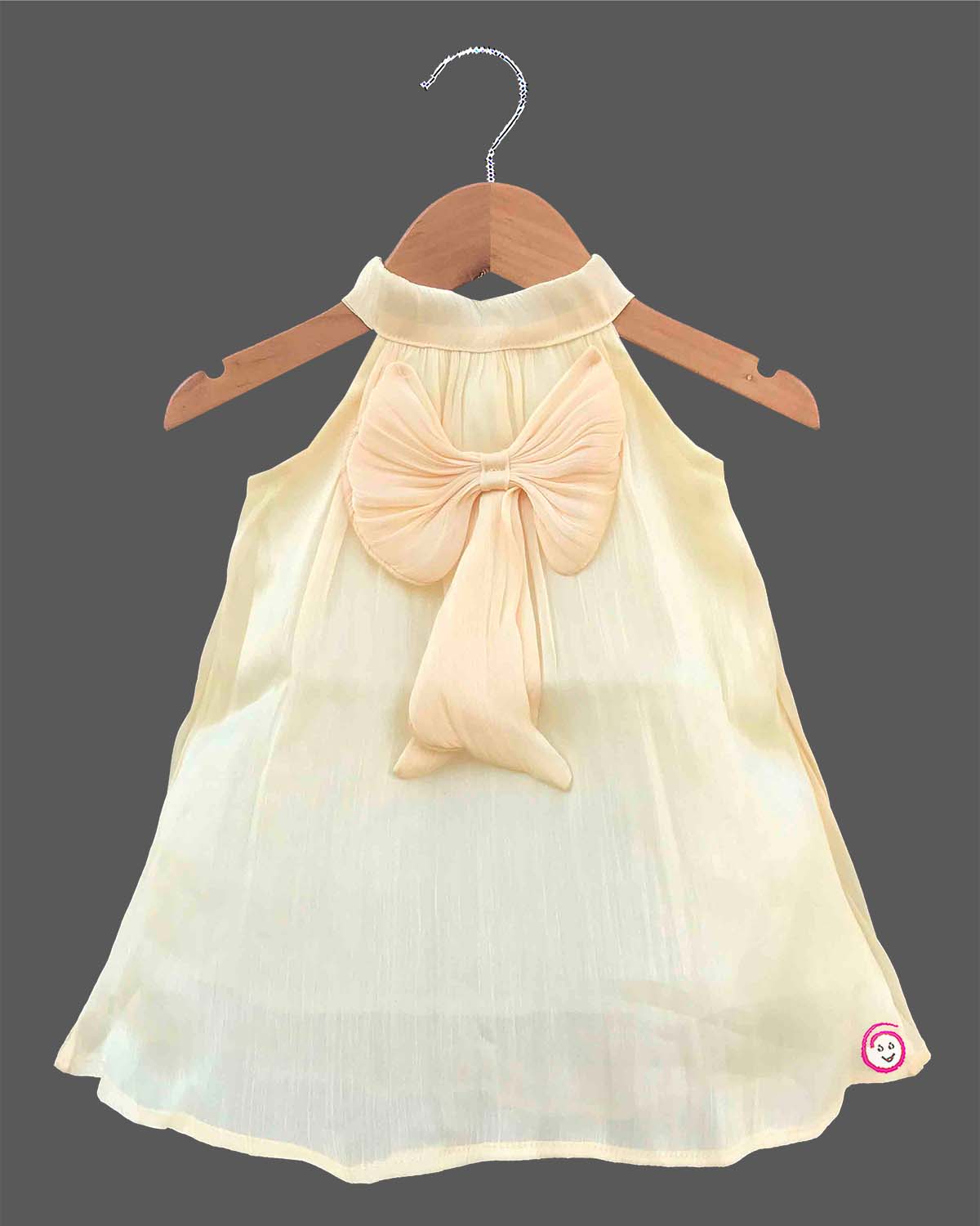 Toddler georgette casual frock with bow detail sleeveless halter neck party outfit for girls