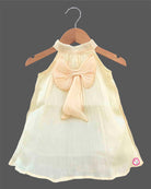 Toddler georgette casual frock with bow detail sleeveless halter neck party outfit for girls