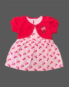 Infant cotton frock with short sleeves and cherry print for casual wear