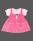 Pink baby girl cute teddy printed infants frock with bow detail