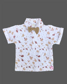 Dapper printed  T Shirt bowtie and suspender shorts outfit for young boys party wear