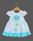 Toddler sun-applique casual frock featuring a tiny floral print and cap sleeves