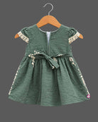 Toddler embroidered lace cotton frock with puff sleeves for birthday casual wear 