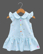Infant casual frock featuring a collar neck  front buttons, and casual wear for baby girl style