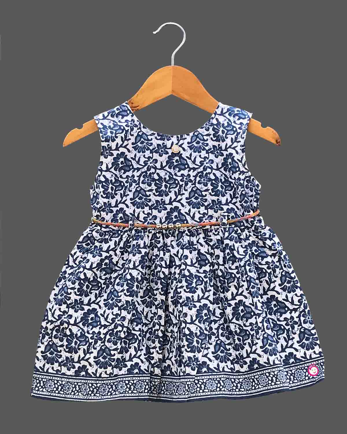 Girls floral printed casual frock - Ariel Blue