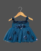 Girls floral applique with partywear frock - Ariel Blue