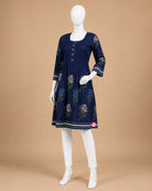 Maternity printed cotton nursing kurta with front pintucks and three-quarter sleeves