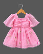 Pleated fit-and-flare frock with floral embroidery for toddler girl party wear