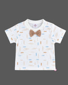 Little gentleman abstract printed suspender set with bow t-shirt for party wear