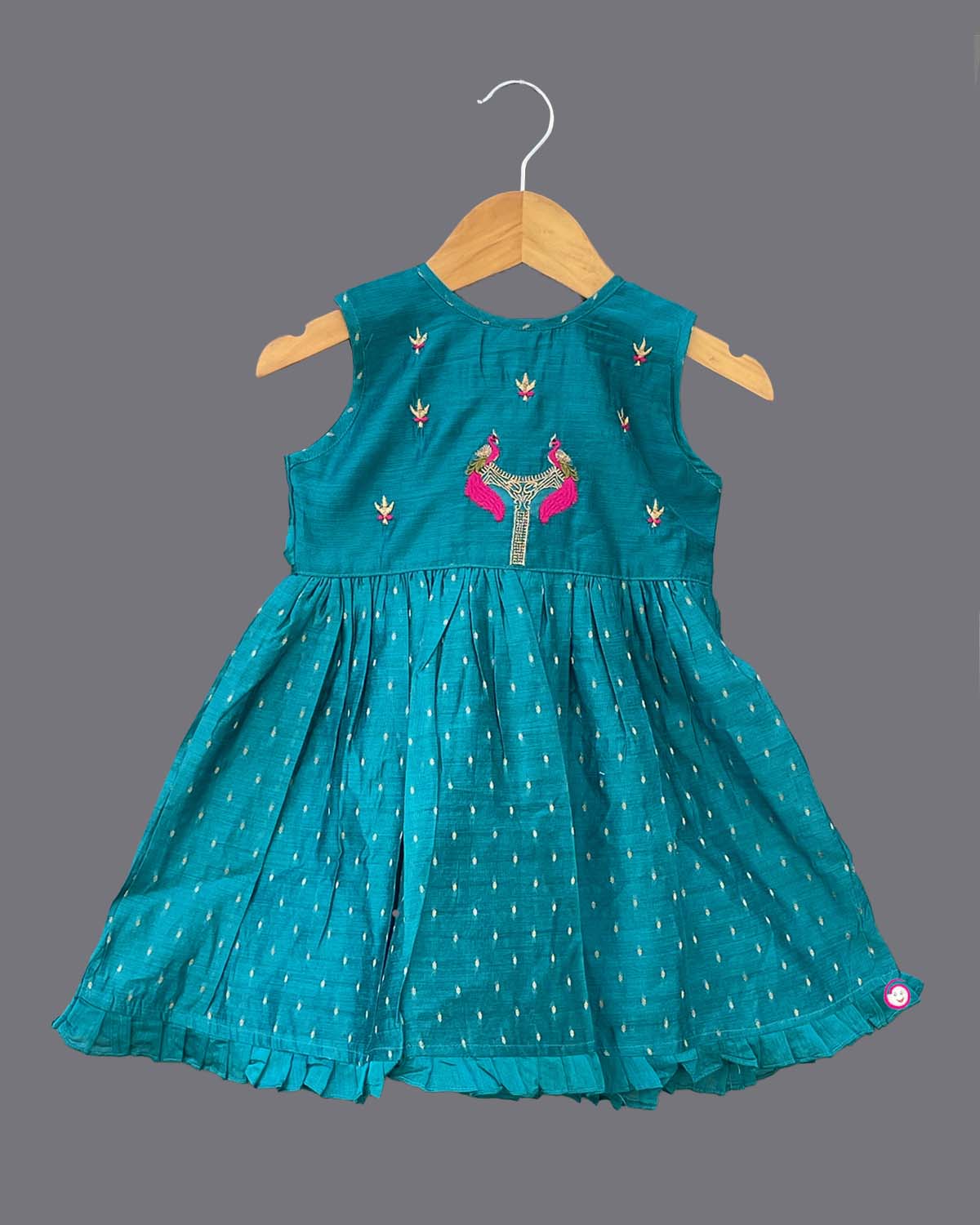 Girls Beautiful Two Peacock Embroidery Frock