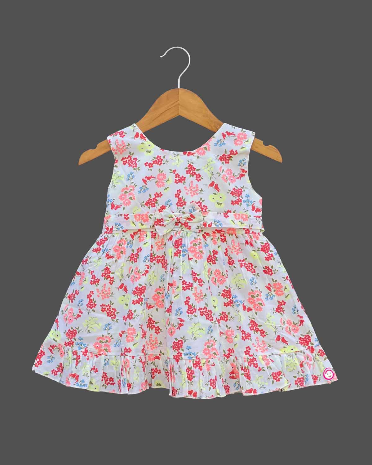 Girls floral printed design with casual frock - Pastel Red