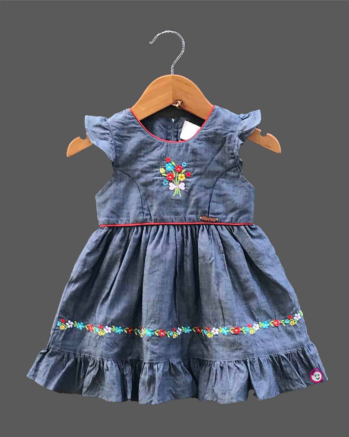 toddler girl embroidered floral cotton casual frock dress ruffle sleeves summer outfit