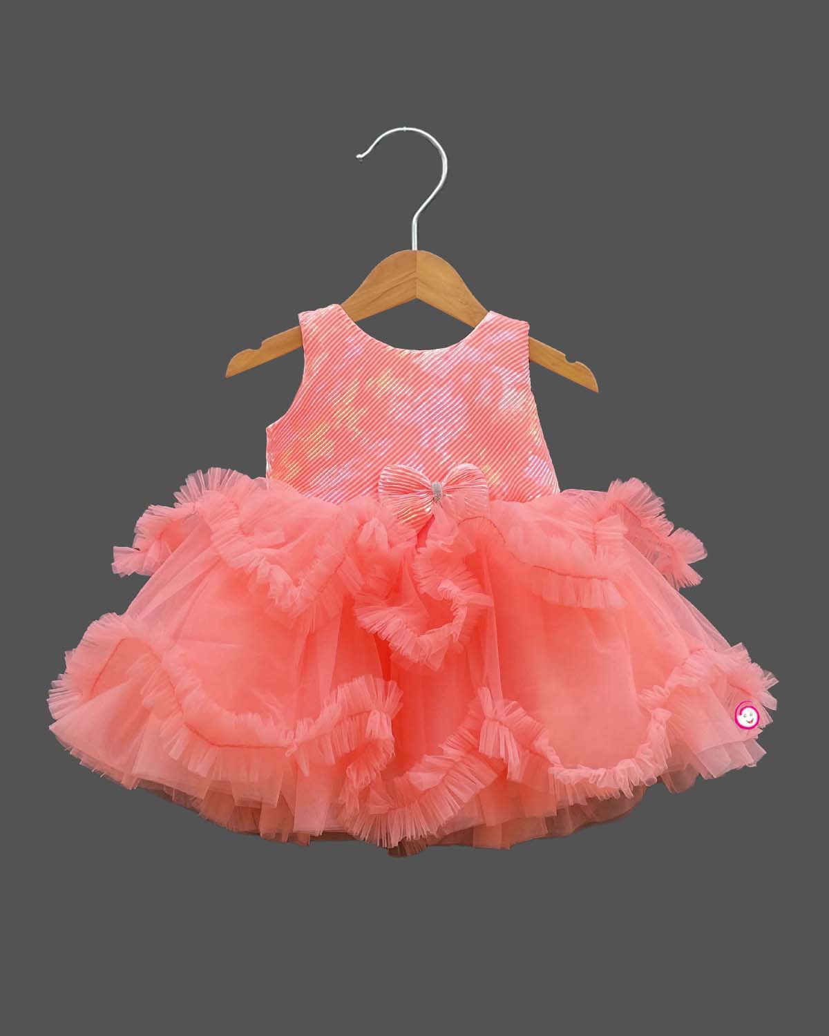 Girls ruffled with partywear frock - Peach