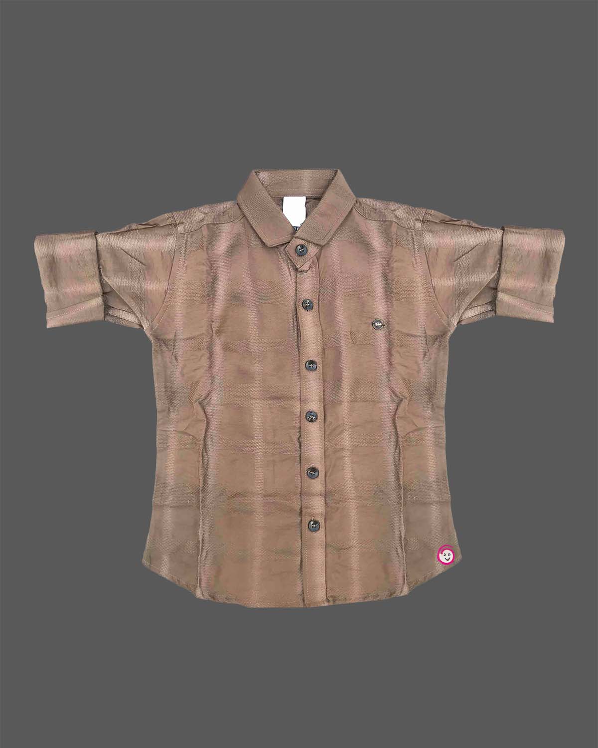 Smart toddler boys button-down casual shirt featuring subtle self-textured stripes and cuffed sleeves.