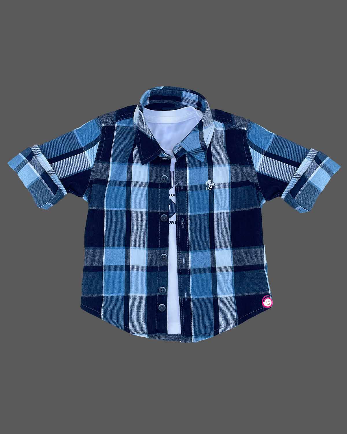 Boys checked shirt with t shirt - Royal Blue