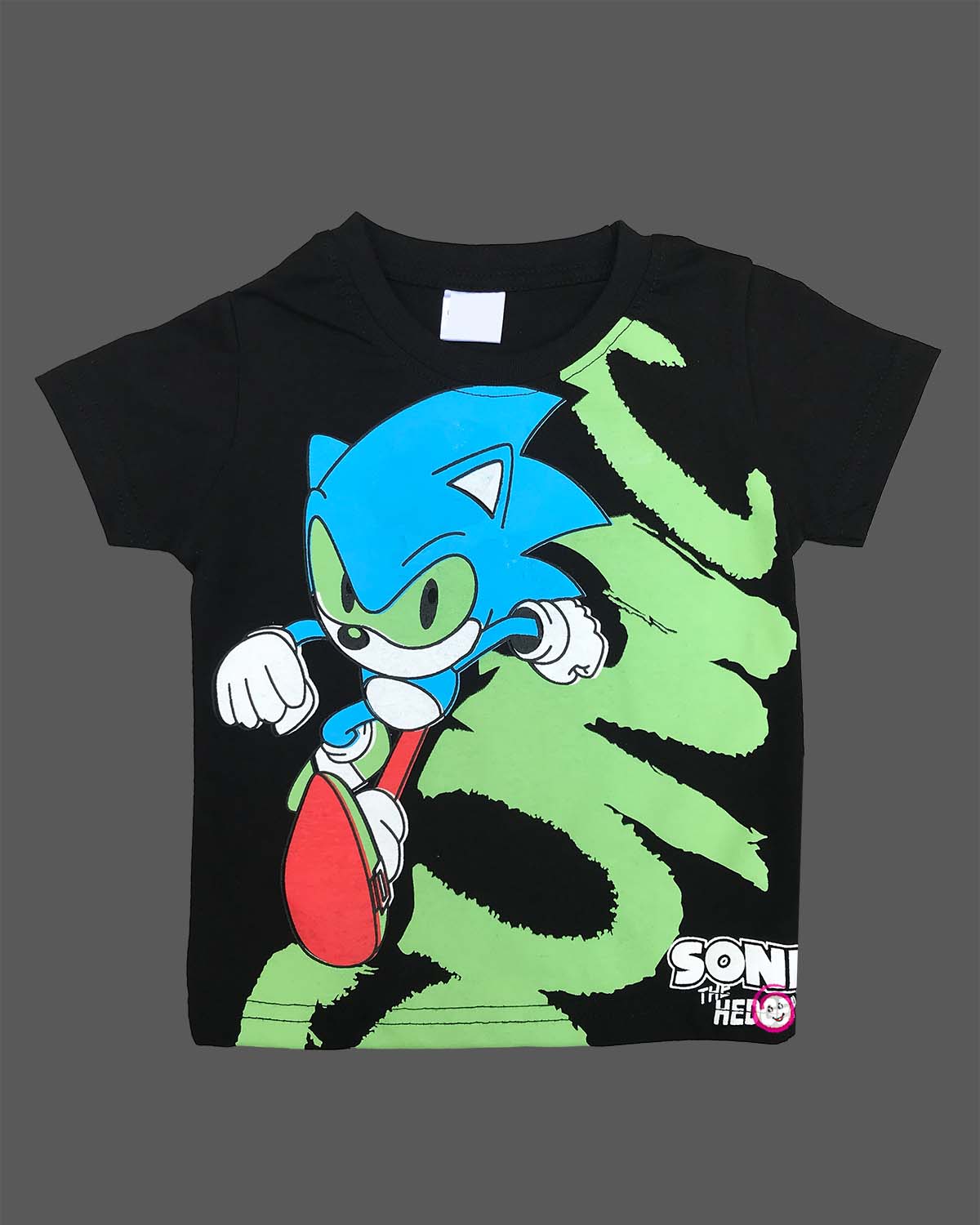 Black graphic t-shirt with Sonic printed motif and matching elasticated shorts baby boy top and shorts set for summer vacations, playdates, and park outings