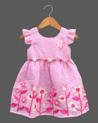 toddler embroidered cotton frock with frill sleeves and floral design for kids party wear