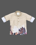 Mandarin collar shirt with roll-up sleeves for party wear for boys with printed hemline.