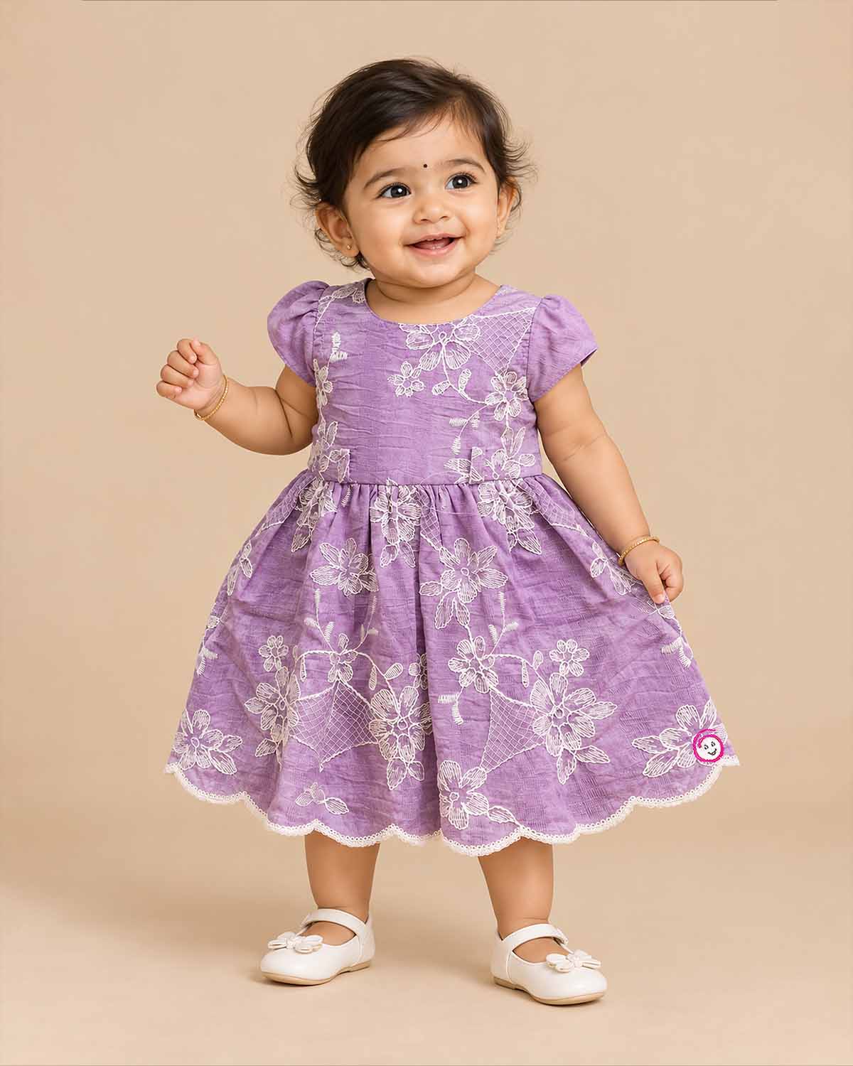 Little princess scalloped lace embroidered party frock for naming ceremony and family dinner