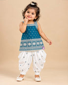 Baby Girl Silk Blend Kurti Dhoti Set with Detailed Thread Embroidery and Mirror Work