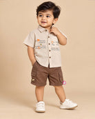 Toddler cotton printed short sleeve shirt and matching cargo shorts clothing set for boys
